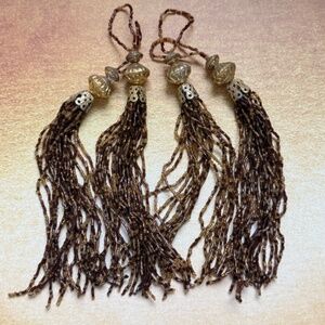 VINTAGE Tassel Set (4) Decorative Beaded Brown & Gold 9"